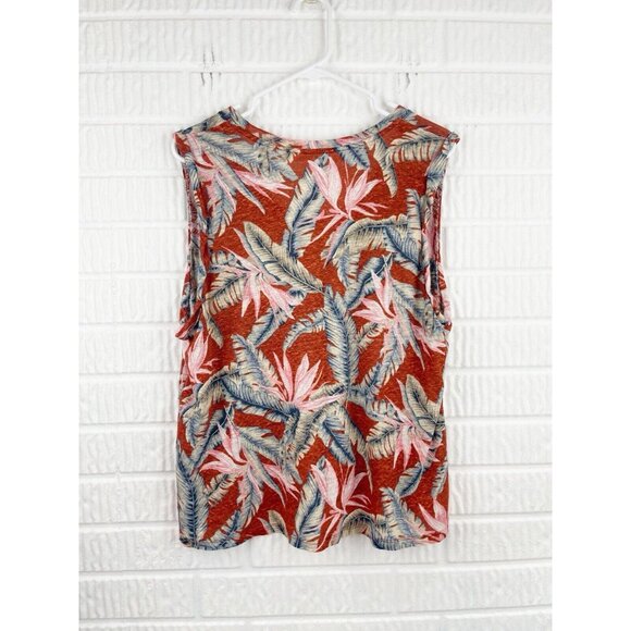 Ann Taylor Loft Shirt Size XL Linen Sleeveless Feather Pattern - Picture 2 of 6